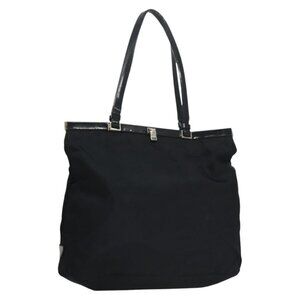 PRADA Tote Bag Nylon Leather Black Silver Auth